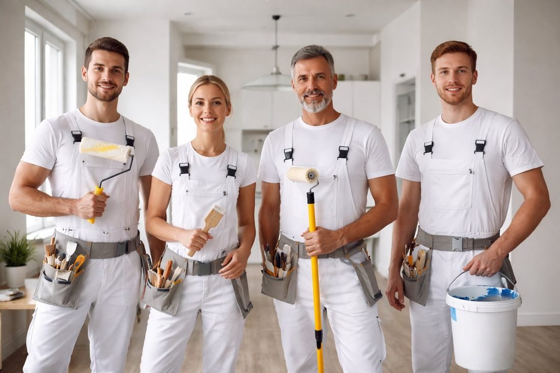 Equipo de pintores profesionales de PICAM trabajando en vivienda de Cambrils