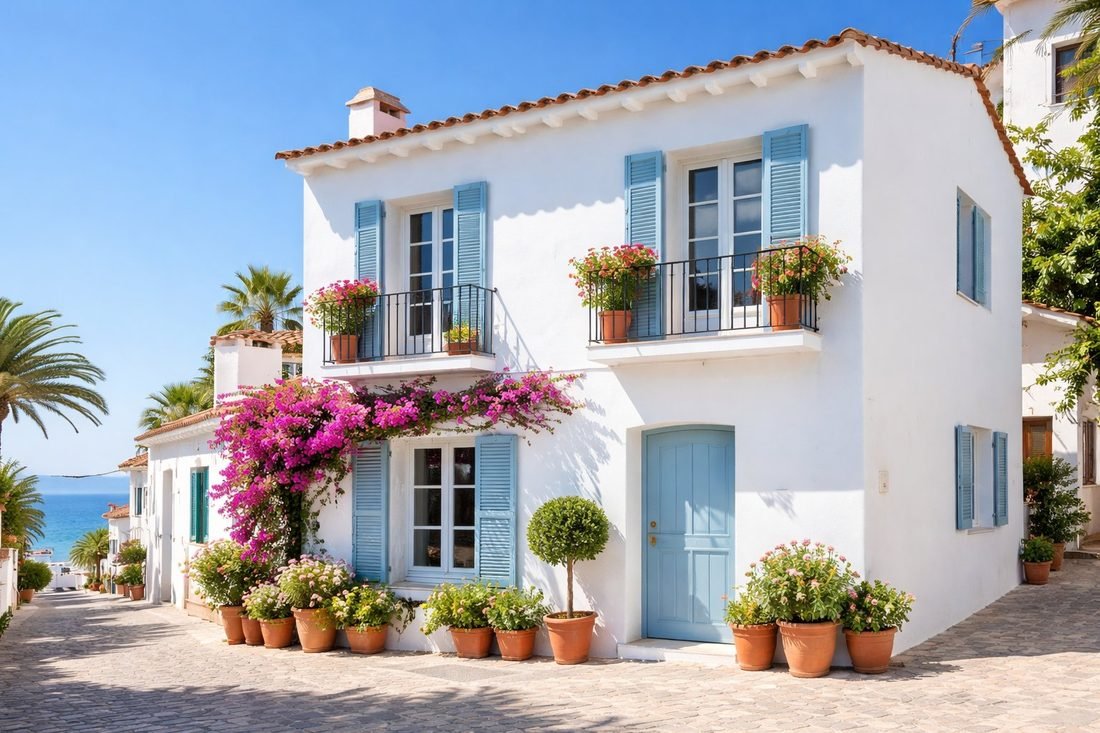 Fachada de edificio mediterráneo recién pintada en Cambrils