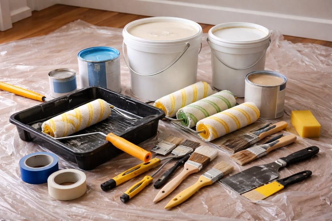 Herramientas y materiales profesionales de pintura utilizados por PICAM