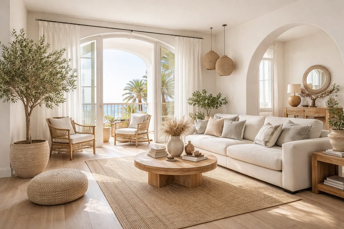 Salón con papel pintado decorativo instalado profesionalmente en vivienda de Cambrils