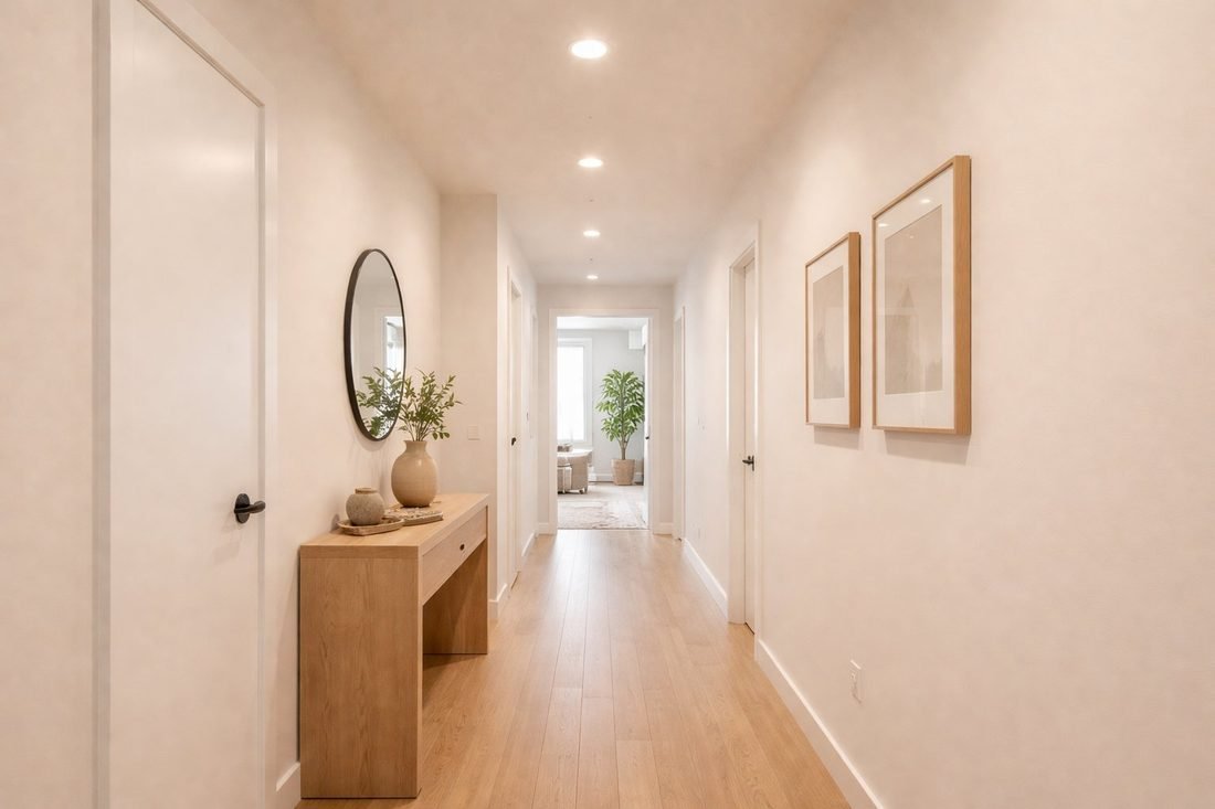 Pintor profesional eliminando gotelé con lijadora orbital en vivienda de Cambrils